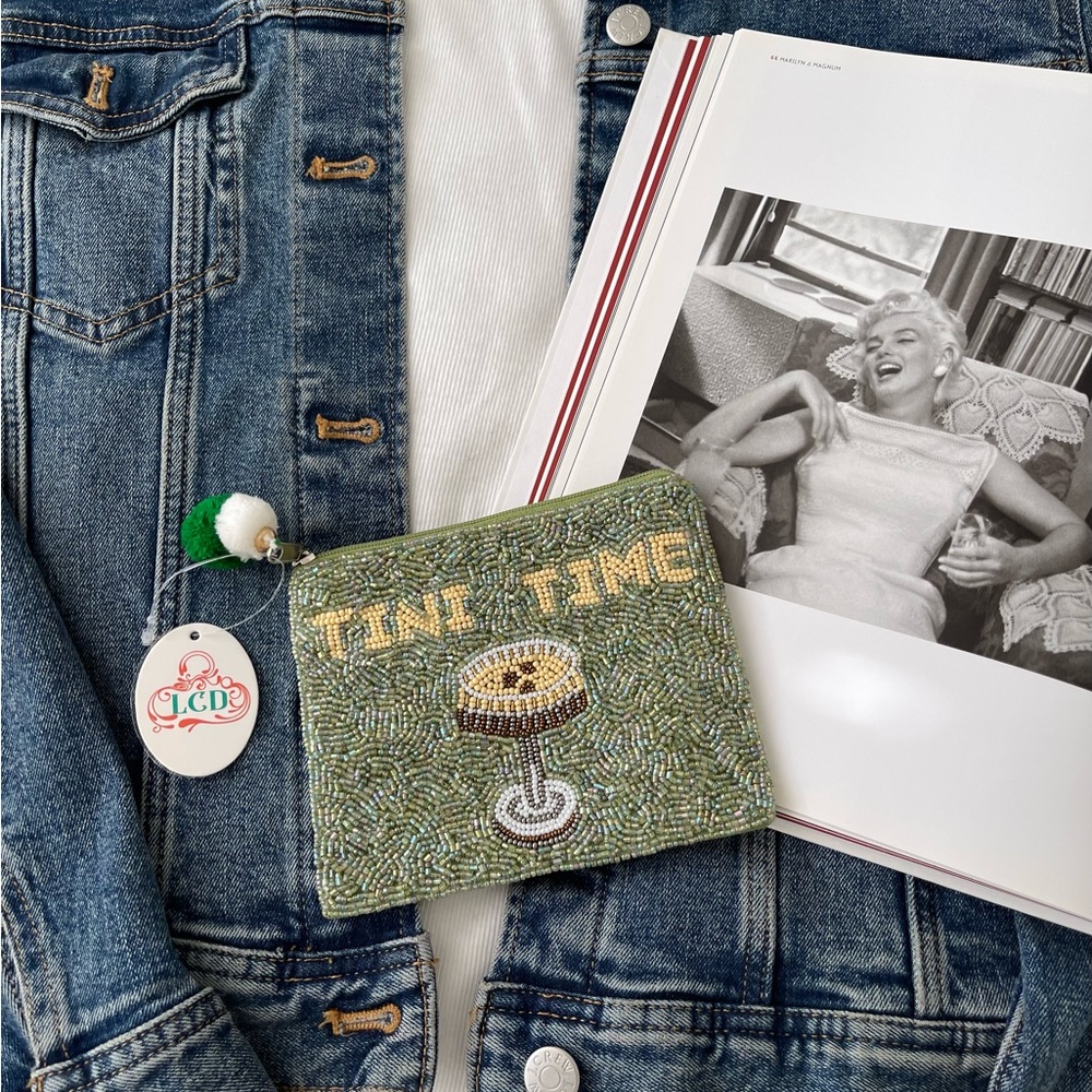 Tiny Time Coin Pouch Seed Bead Coin Pouch Beaded Coin Bag Green Coin Purse 🍸 - Picture 6 of 6